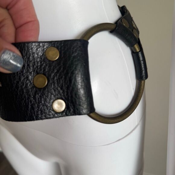 VTG 90s Y2K Grunge Leather Statement Belt Wide O-Ring Festival Hip Belt Punk main image 7